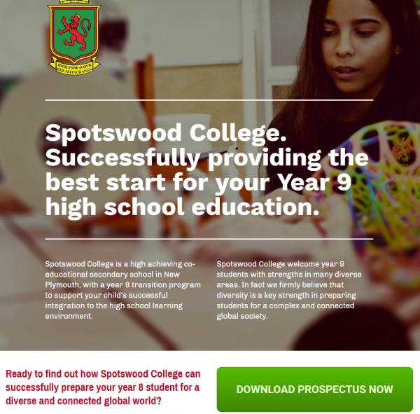 Spotswood College call to action example