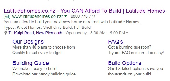 Latitude Homes search ads adwords extensions